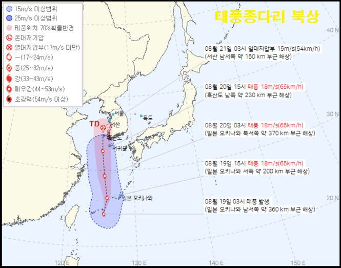 9호 태풍 종다리 북상한다